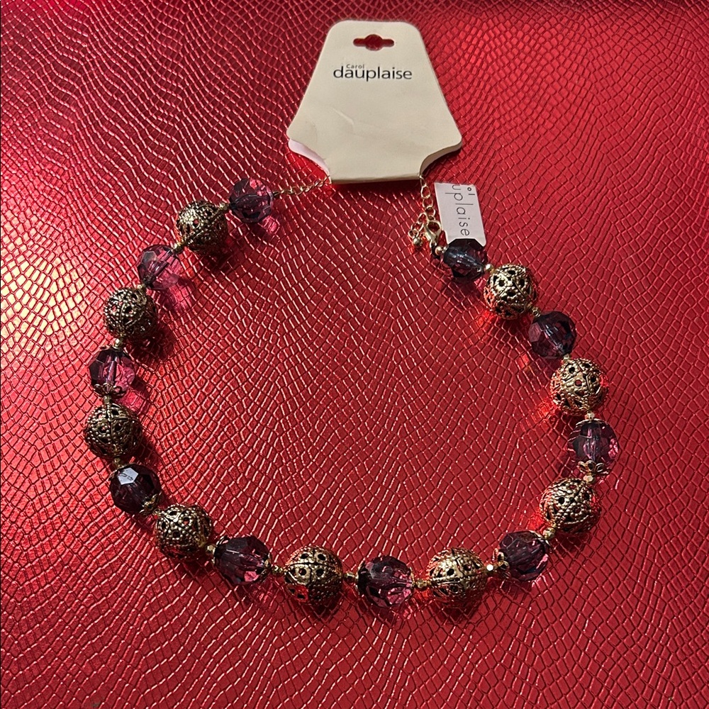 Gold and Purple Beaded Necklace